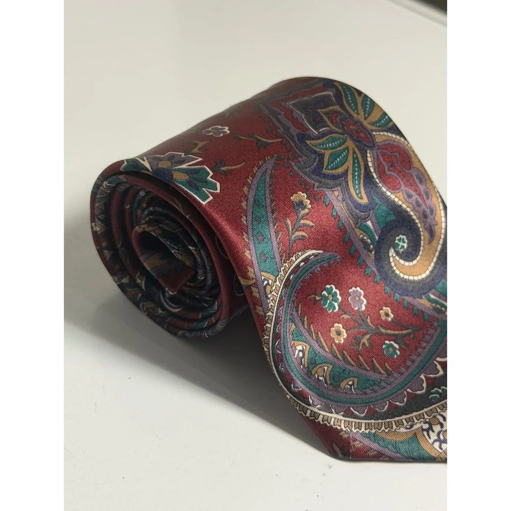 VTG Ketch Necktie Red Paisley Floral Pattern Retro Classic Formal Mens OS